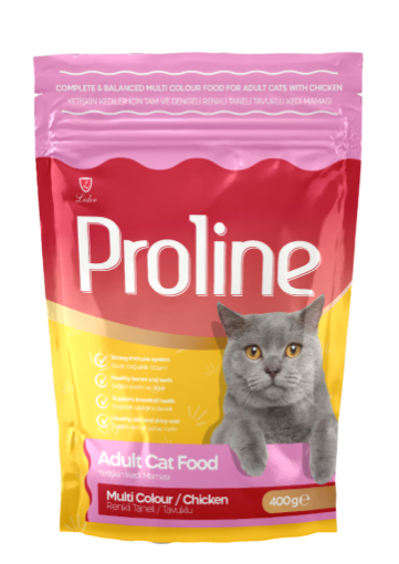 PROLİNE KEDİ MAMASI 400 GR RENKLİ TANELİ TAVUK ETLİ resmi